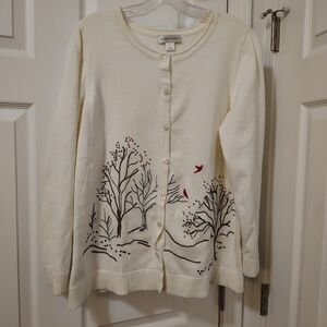 Christopher Banks Women's Cream Cardigan Sweater with Nature Design